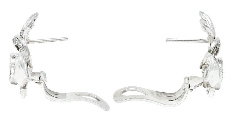 1950's 1.35 CTW Diamond Platinum Ribbon Vintage Earrings Wilson's Estate Jewelry