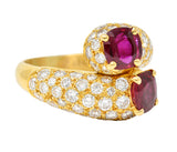 Vintage French Cartier 4.90 CTW Ruby Pavè Diamond 18 Karat Yellow Gold Vintage Bypass Ring GIA Wilson's Estate Jewelry
