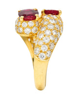 Vintage French Cartier 4.90 CTW Ruby Pavè Diamond 18 Karat Yellow Gold Vintage Bypass Ring GIA Wilson's Estate Jewelry