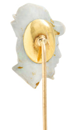 Edwardian Opal 14 Karat Gold Carved Cameo Derby StickpinStickpin - Wilson's Estate Jewelry