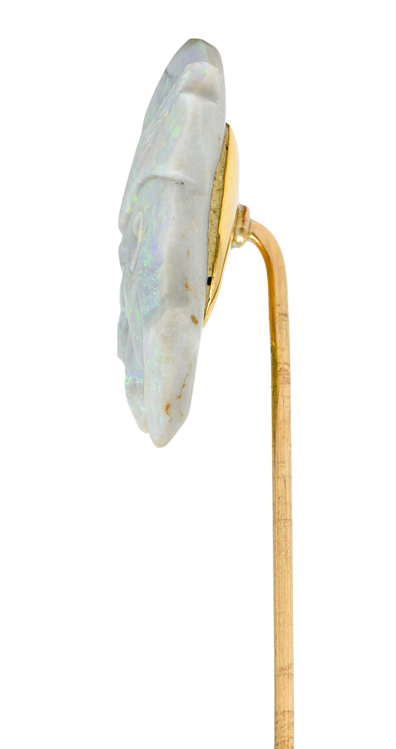 Edwardian Opal 14 Karat Gold Carved Cameo Derby StickpinStickpin - Wilson's Estate Jewelry