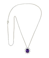 Amethyst 1.50 CTW Diamond Platinum Cluster Pendant NecklaceNecklace - Wilson's Estate Jewelry