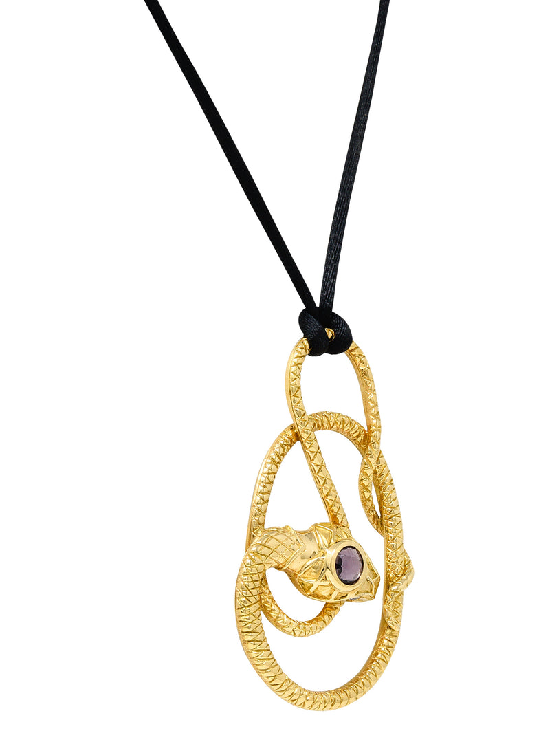 Gucci Diamond Silk Cord 18 Karat Yellow Gold Snake Pendant Necklace