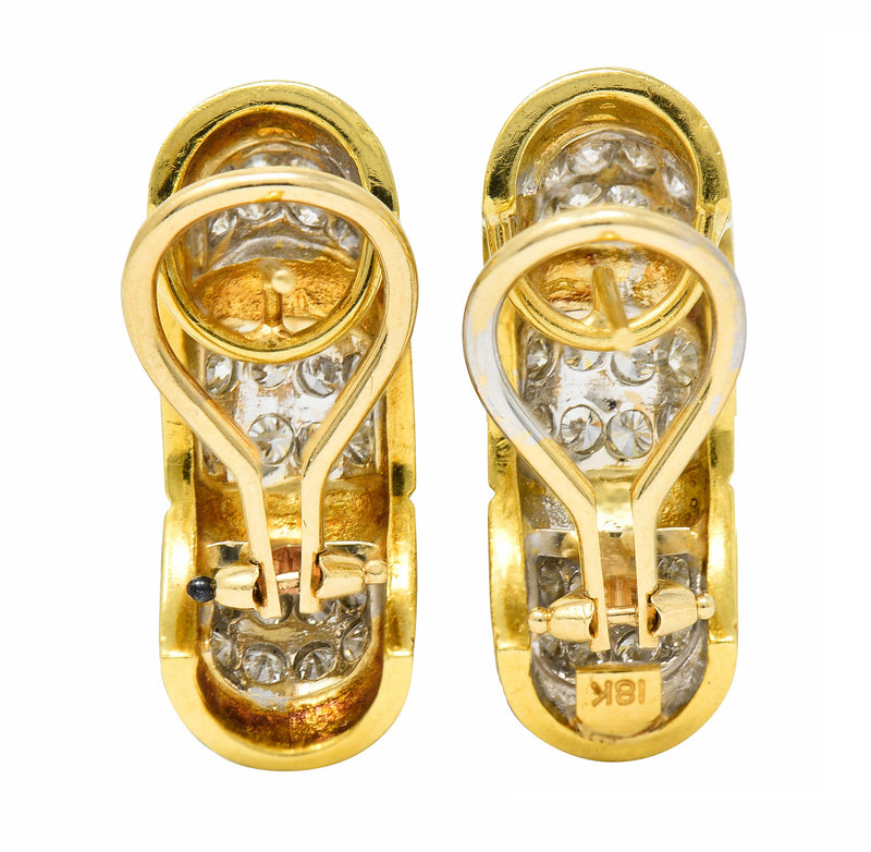 Vintage 2.50 CTW Pave Diamond 18 Karat Two-Tone Gold Half Hoop EarringsEarrings - Wilson's Estate Jewelry