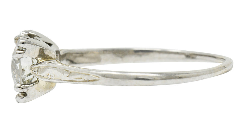 Art Deco 1.30 CTW Diamond 20 Karat White Gold Engagement Ring GIARing - Wilson's Estate Jewelry