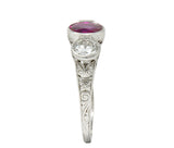 1920's Art Deco 2.03 CTW No Heart Burma Ruby Diamond Platinum Three Stone Ring GIARing - Wilson's Estate Jewelry