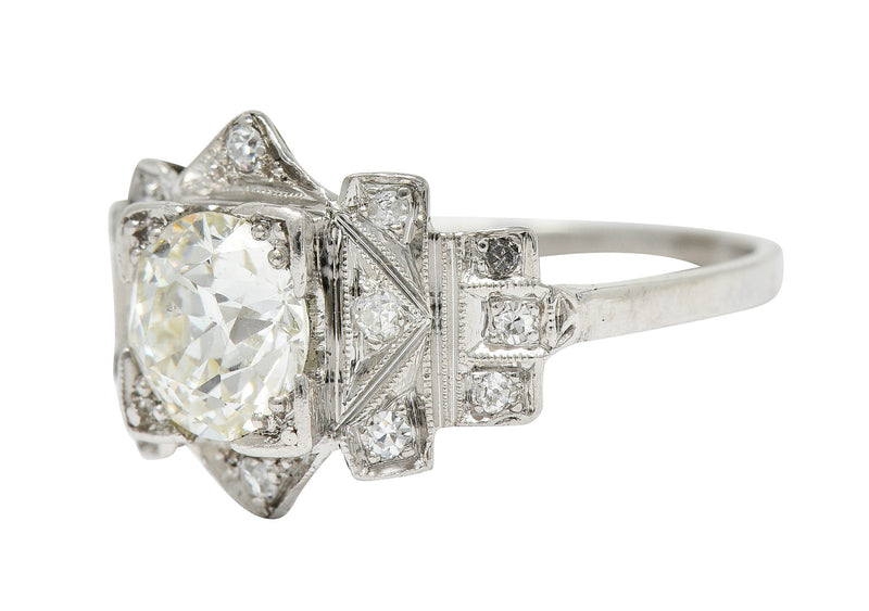 Art Deco 1.42 CTW Diamond Platinum Geometric Engagement Ring GIARing - Wilson's Estate Jewelry