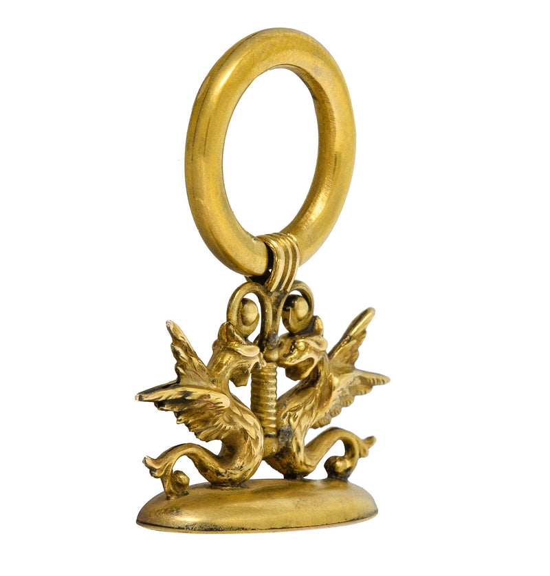 Art Nouveau 14 Karat Gold Winged Serpent Fob Pendant Charmcharm - Wilson's Estate Jewelry