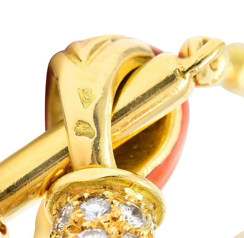 Van Cleef & Arpels Substantial French 1970's Diamond Coral Crystal Quartz Sphere 18 Karat Yellow Gold Vintage Pendant Necklace Georges L'Enfant Wilson's Estate Jewelry