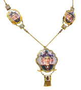 1870's Egyptian Revival Enamel Rose Cut Diamond 18 Karat Gold Goddess Victorian Swag NecklaceNecklace - Wilson's Estate Jewelry
