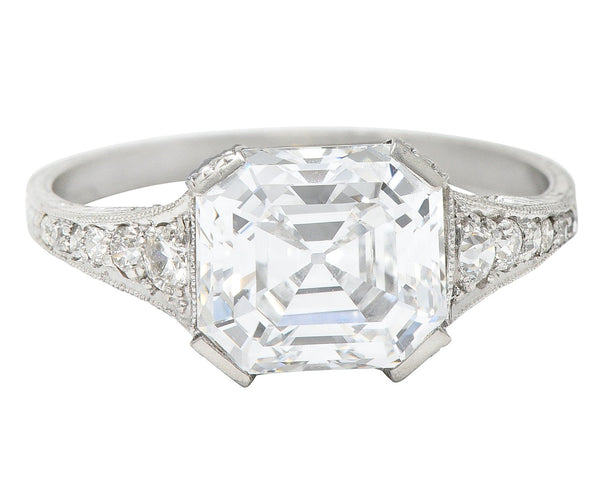 Art Deco 3.17 CTW Asscher Diamond Platinum Engagement Ring GIARing - Wilson's Estate Jewelry
