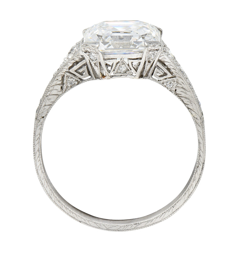 Art Deco 3.17 CTW Asscher Diamond Platinum Engagement Ring GIARing - Wilson's Estate Jewelry