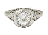 Art Deco 1.12 CTW Diamond 18 Karat White Gold Trellis Engagement Ring GIARing - Wilson's Estate Jewelry