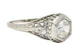 Art Deco 1.12 CTW Diamond 18 Karat White Gold Trellis Engagement Ring GIARing - Wilson's Estate Jewelry