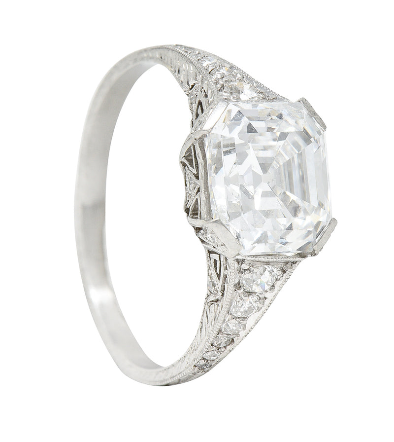 Art Deco 3.17 CTW Asscher Diamond Platinum Engagement Ring GIARing - Wilson's Estate Jewelry