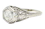 Art Deco 1.12 CTW Diamond 18 Karat White Gold Trellis Engagement Ring GIARing - Wilson's Estate Jewelry