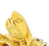 1960's Herbert Rosenthal 1.00 CTW Ruby Diamond 18 Karat Yellow Gold Vintage Bug Brooch Wilson's Estate Jewelry