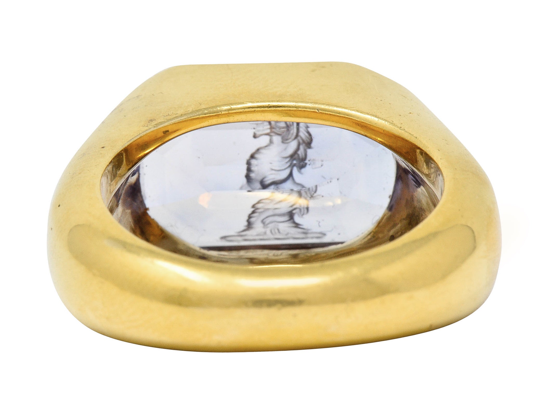 Substantial 13.10 CTW Color-Change No Heat Sapphire Intaglio 22 Karat Gold Signet Ring GIARing - Wilson's Estate Jewelry