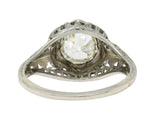 Art Deco 1.12 CTW Diamond 18 Karat White Gold Trellis Engagement Ring GIARing - Wilson's Estate Jewelry