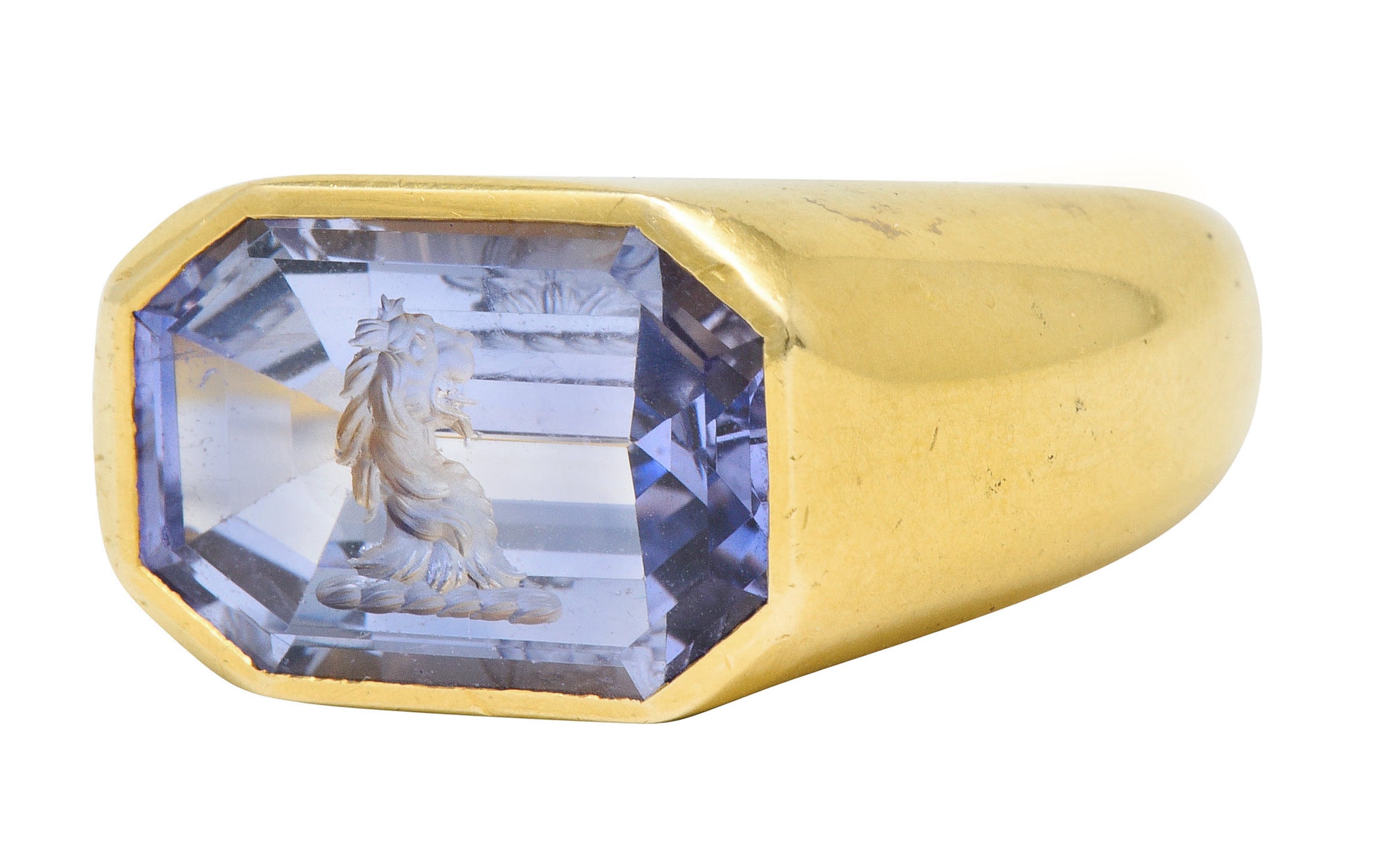 Substantial 13.10 CTW Color-Change No Heat Sapphire Intaglio 22 Karat Gold Signet Ring GIARing - Wilson's Estate Jewelry