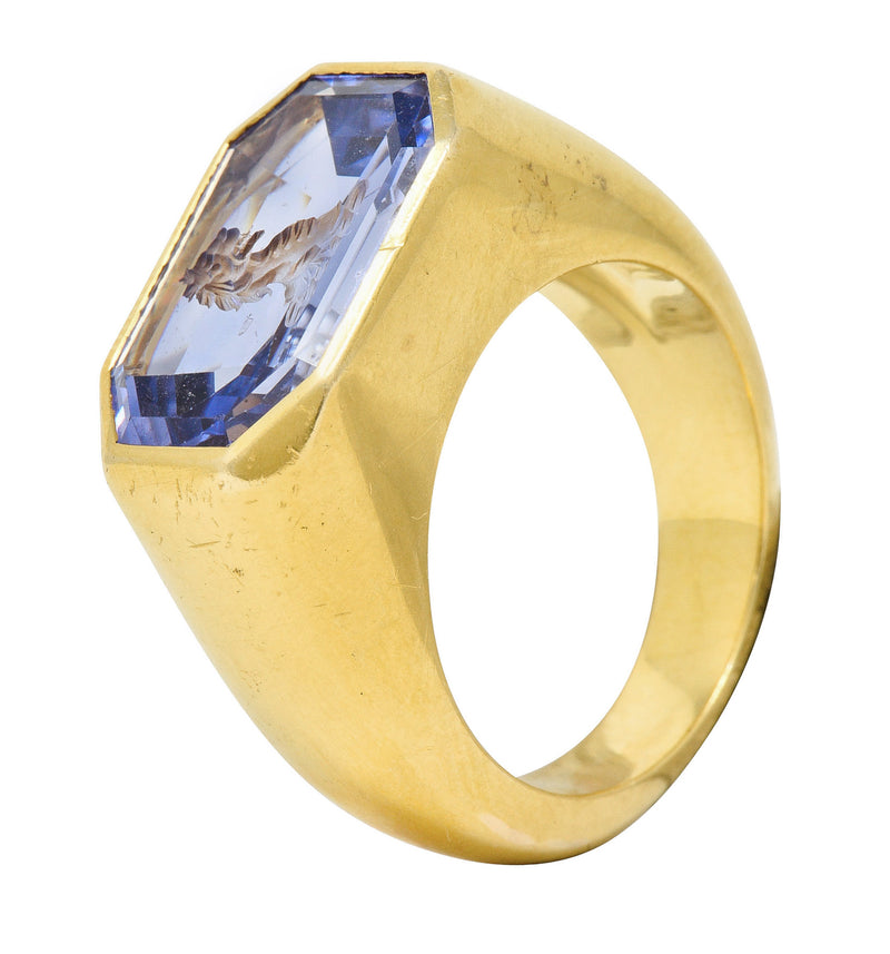 Substantial 13.10 CTW Color-Change No Heat Sapphire Intaglio 22 Karat Gold Signet Ring GIARing - Wilson's Estate Jewelry