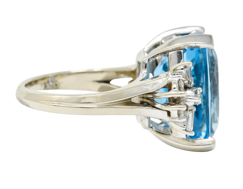 1960's Vintage Blue Topaz Diamond 14 Karat White Gold Cocktail Ring ...