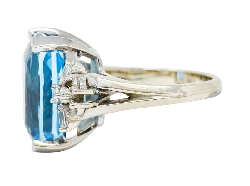 1960's Vintage Blue Topaz Diamond 14 Karat White Gold Cocktail RingRing - Wilson's Estate Jewelry