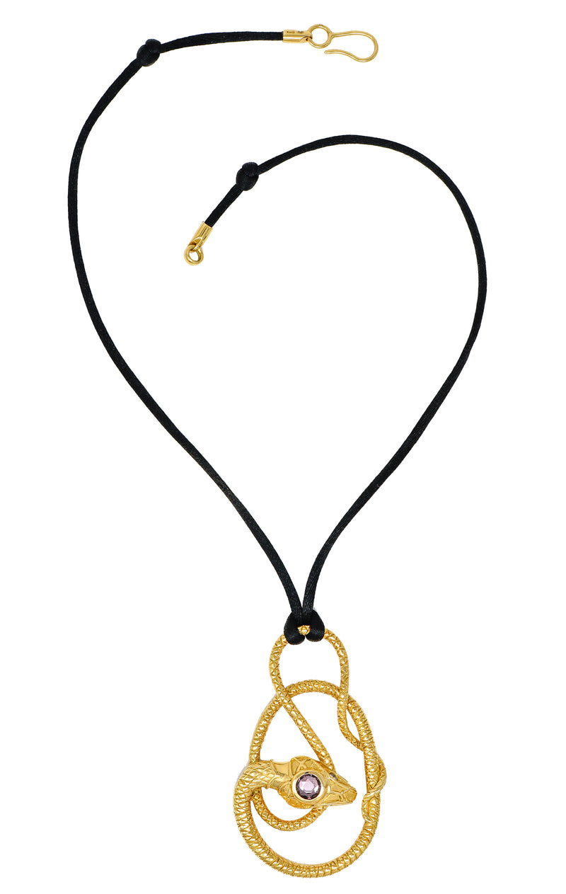 Gucci Diamond Silk Cord 18 Karat Yellow Gold Snake Pendant Necklace