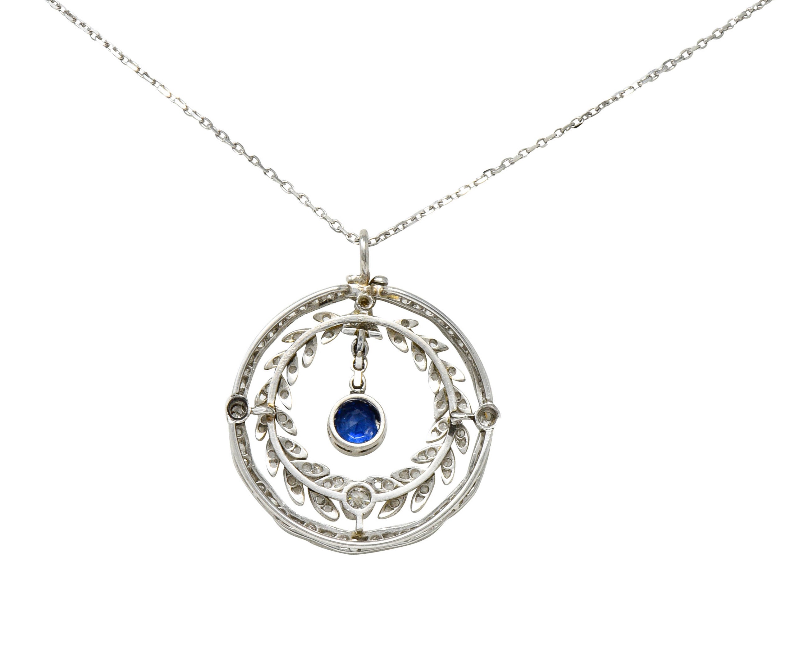 Edwardian 1.75 CTW Sapphire Diamond Platinum Laurel Pendant NecklaceNecklace - Wilson's Estate Jewelry