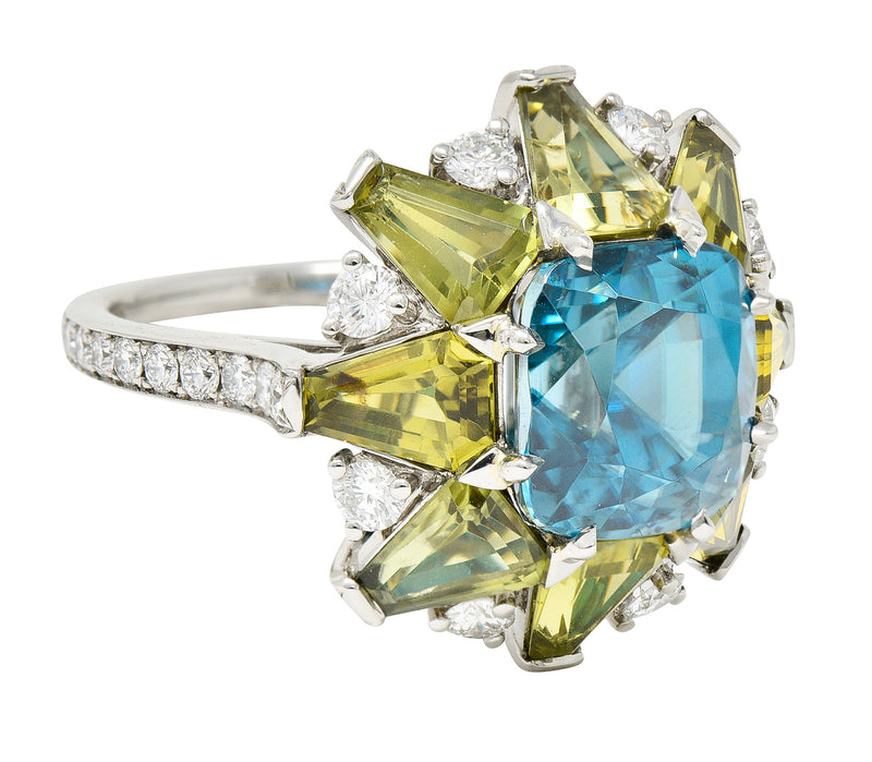 Leon Mege 12.00 CTW Zircon Green Sapphire Diamond Platinum Cluster RingRing - Wilson's Estate Jewelry