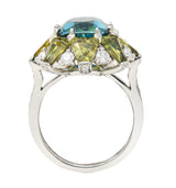 Leon Mege 12.00 CTW Zircon Green Sapphire Diamond Platinum Cluster RingRing - Wilson's Estate Jewelry