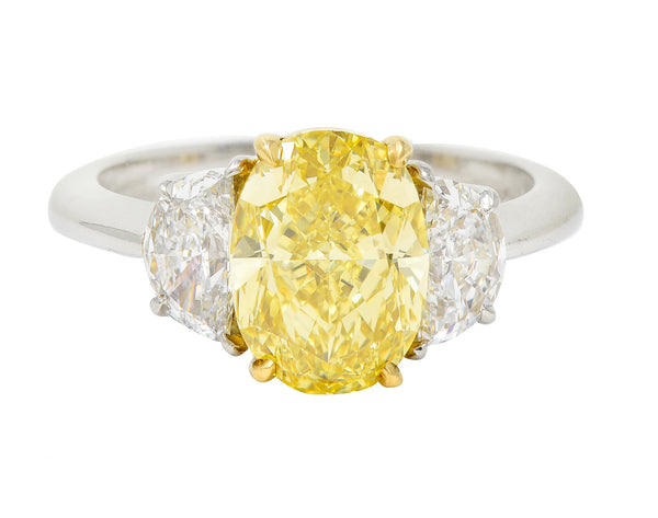 3.55 CTW Natural Fancy Intense Yellow Diamond Platinum 18 Karat Gold Ring GIA