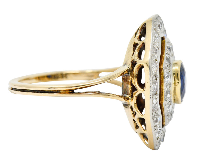 Early Art Deco 1.95 CTW Sapphire Diamond Platinum-Topped 14 Karat Gold Octagonal Cluster RingRing - Wilson's Estate Jewelry