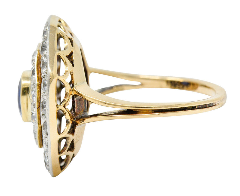 Early Art Deco 1.95 CTW Sapphire Diamond Platinum-Topped 14 Karat Gold Octagonal Cluster RingRing - Wilson's Estate Jewelry