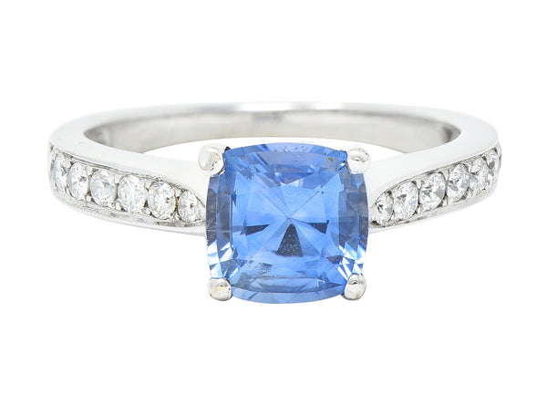 .11111 Contemporary 1.38 CTW Cushion Sapphire Diamond 18 Karat White Gold Gemstone Ring Wilson's Estate Jewelry