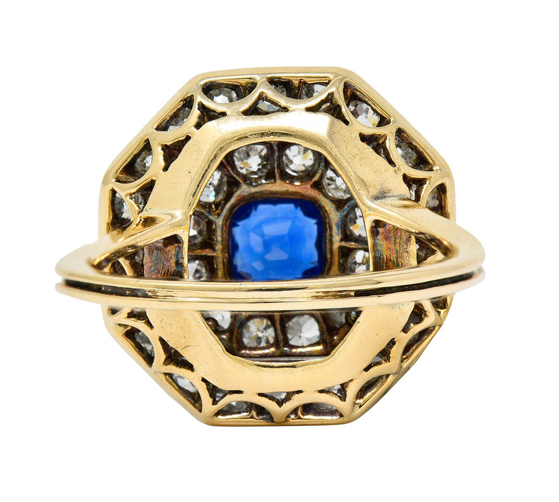 Early Art Deco 1.95 CTW Sapphire Diamond Platinum-Topped 14 Karat Gold Octagonal Cluster RingRing - Wilson's Estate Jewelry