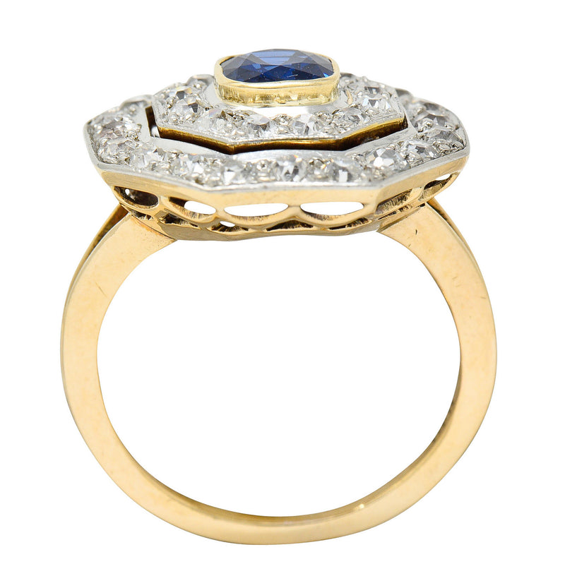 Early Art Deco 1.95 CTW Sapphire Diamond Platinum-Topped 14 Karat Gold Octagonal Cluster RingRing - Wilson's Estate Jewelry