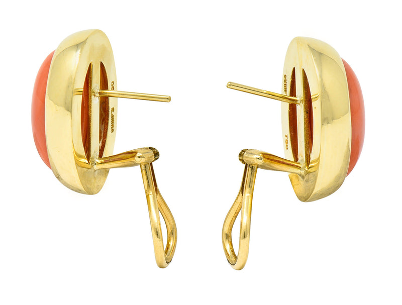 Gump's 1960's Vintage Coral Cabochon 18 Karat Gold EarringsEarrings - Wilson's Estate Jewelry