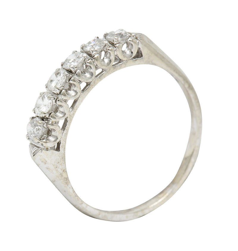 Retro 0.50 CTW Diamond 14 Karat White Gold Fishtail Band RingRing - Wilson's Estate Jewelry