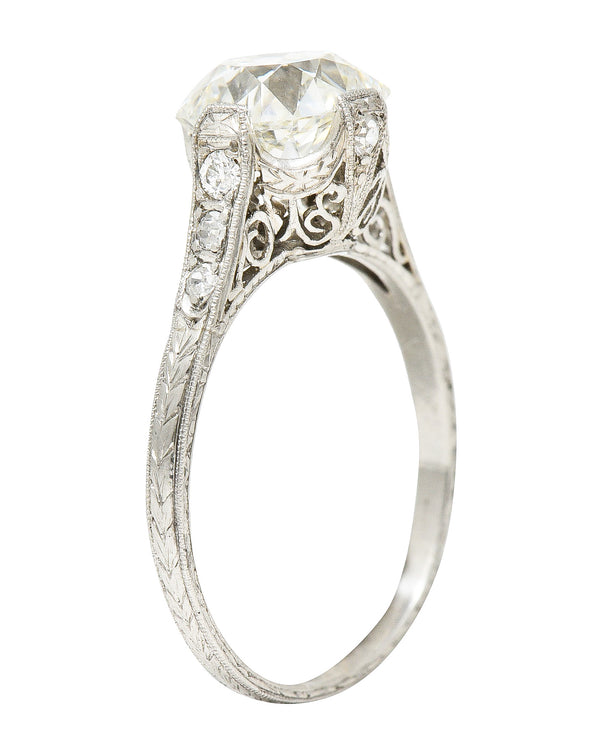 Art Deco 2.78 CTW Old Mine Diamond Platinum Filigree Engagement Ring GIA Wilson's Estate Jewelry