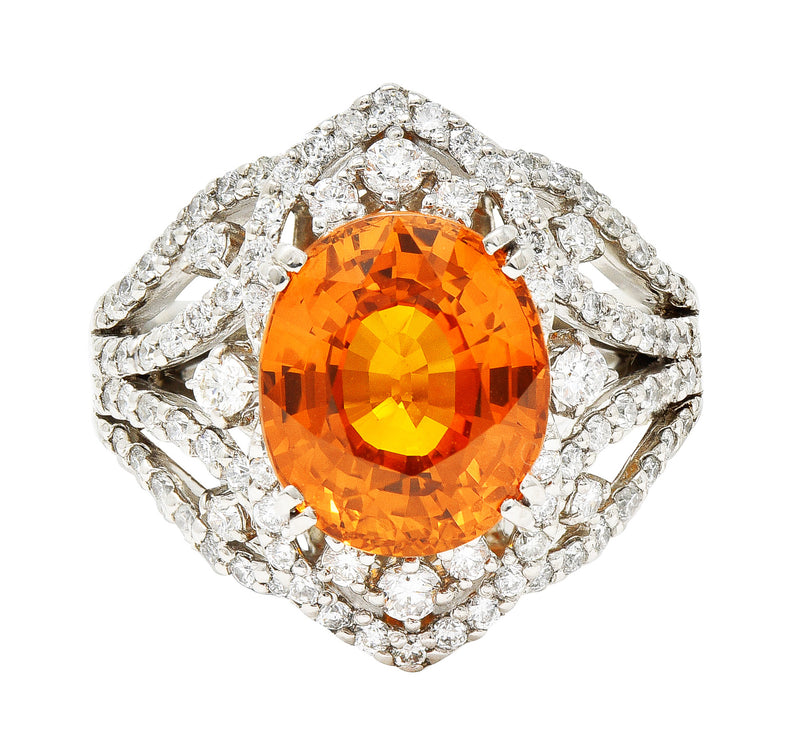Contemporary 6.99 CTW Ceylon Orange Sapphire Diamond Platinum Cocktail Ring GIA Wilson's Estate Jewelry