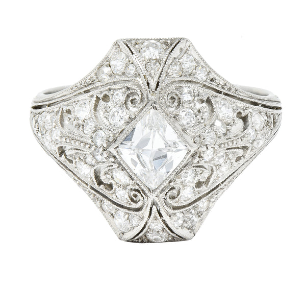 .11111 Edwardian 1.14 CTW French Cut Diamond Platinum Scrolling Antique Dinner Ring Wilson's Estate Jewelry