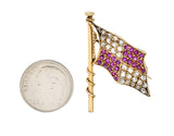 Victorian 1.78 CTW Ruby Diamond 14 Karat Gold Maritime Flag Antique Brooch