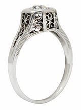 Edwardian 0.45 CTW Diamond 14 Karat White Gold Floral Engagement RingRing - Wilson's Estate Jewelry
