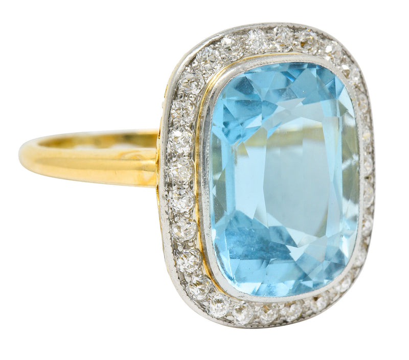 J.E. Caldwell Edwardian Large Aquamarine Diamond Platinum-Topped Cluster RingRing - Wilson's Estate Jewelry