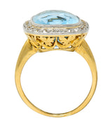 J.E. Caldwell Edwardian Large Aquamarine Diamond Platinum-Topped Cluster RingRing - Wilson's Estate Jewelry