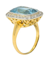 J.E. Caldwell Edwardian Large Aquamarine Diamond Platinum-Topped Cluster RingRing - Wilson's Estate Jewelry