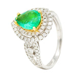Contemporary 2.00 CTW Emerald Diamond 14 Karat Two-Tone Gold Double Halo Ring Wilson's Estate Jewelry