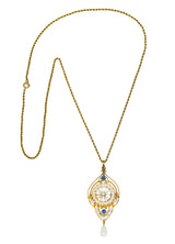 Victorian Pearl Sapphire Diamond 14 Karat Gold Floral Drop Pendant NecklaceNecklace - Wilson's Estate Jewelry