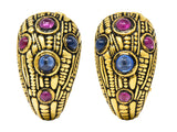 Alex Sepkus 0.35 CTW Sapphire Ruby 18 Karat Gold J Hoop EarringsEarrings - Wilson's Estate Jewelry